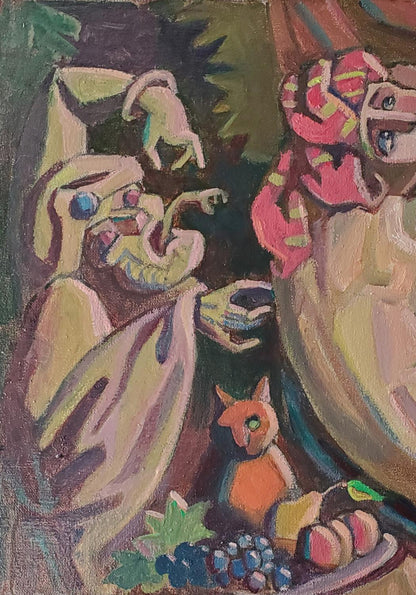 Oil painting Susanna and the Elders by Daniil Litvinov, vibrant abstract still life