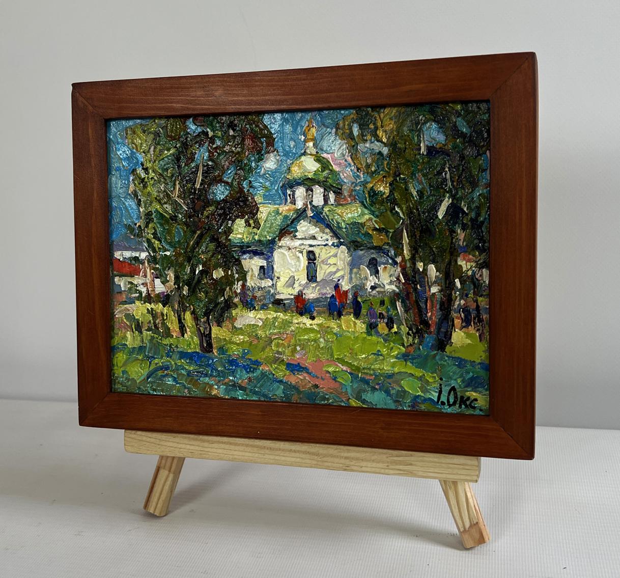 Oil painting Hike to the Monastery by Oksana Ivanyuk in wooden frame