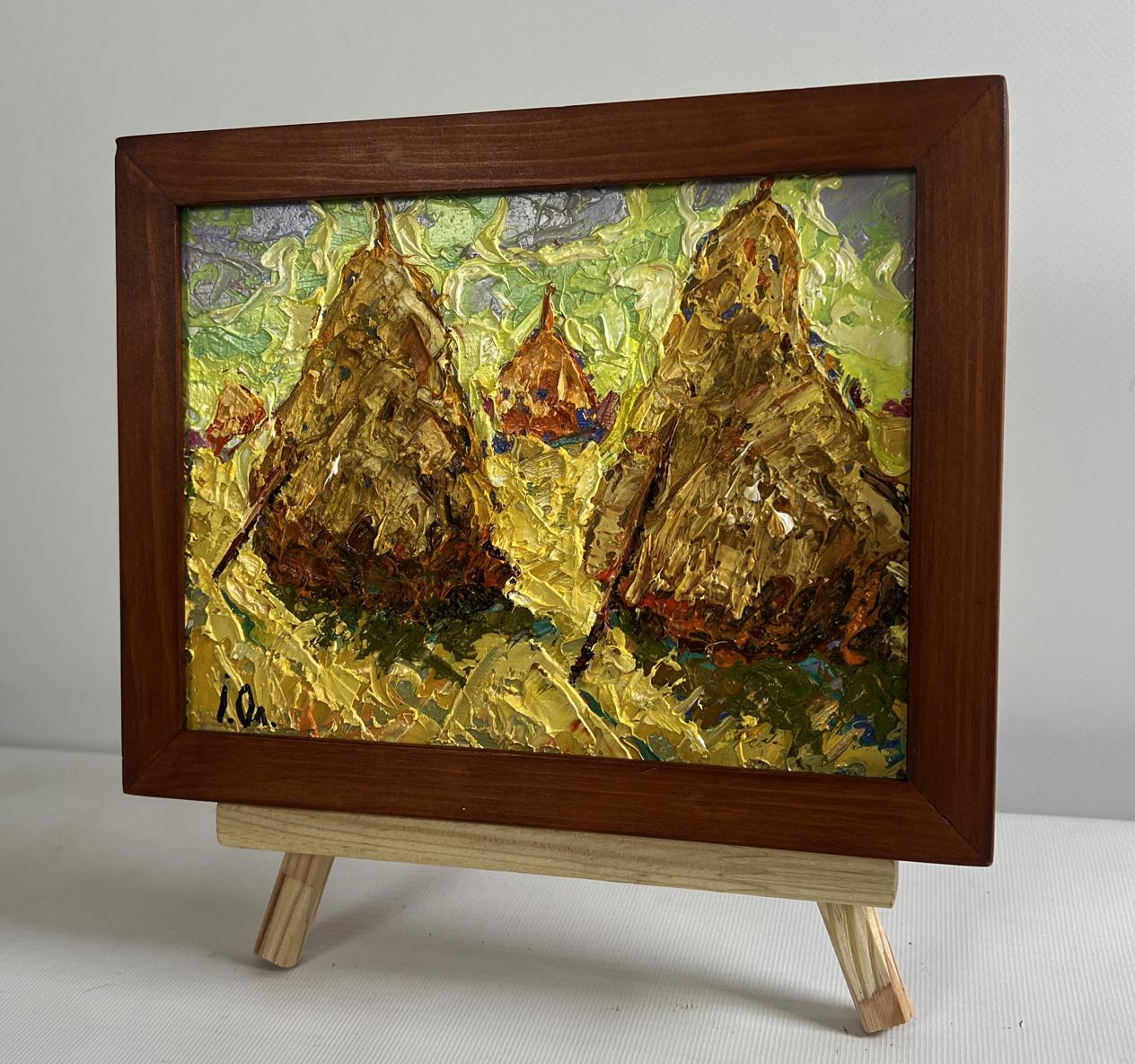 Oil painting Fresh haystacks in the field by Oleksiy Ivanyuk in frame