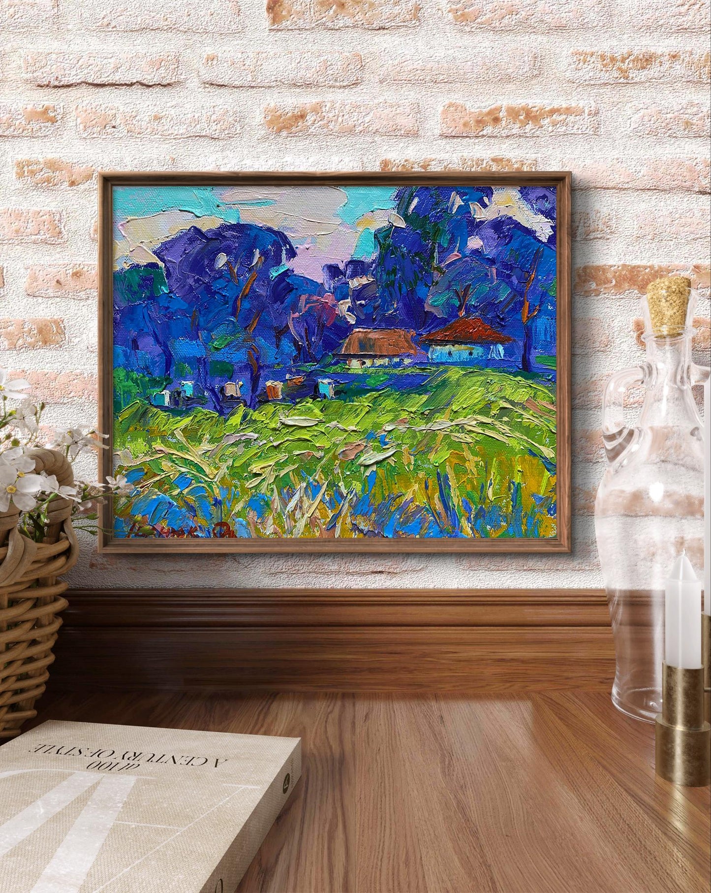 Oil painting Quiet morning in the village by Oleksiy Ivanyuk in wooden frame