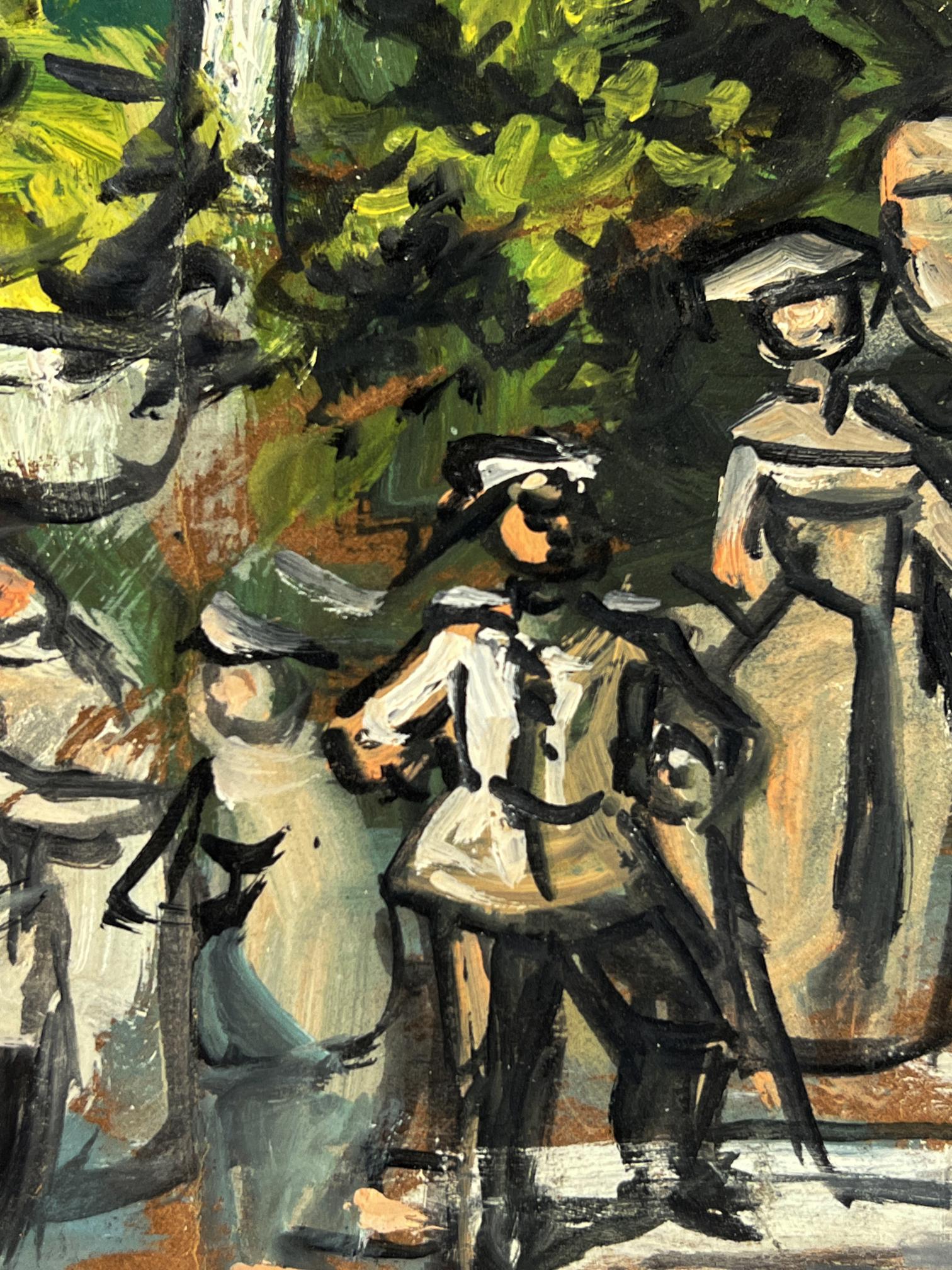 Vibrant impressionistic oil painting of soldiers gathering in park by Alexander Litvinov
