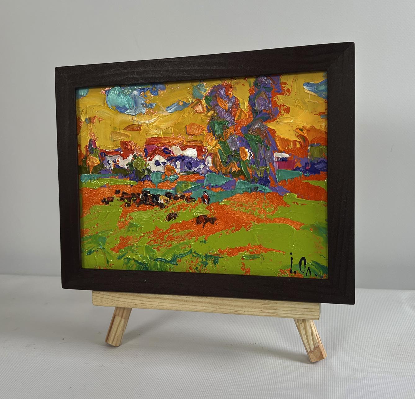 Vibrant Oleksiy Ivanyuk oil painting In the sunny meadows in dark frame
