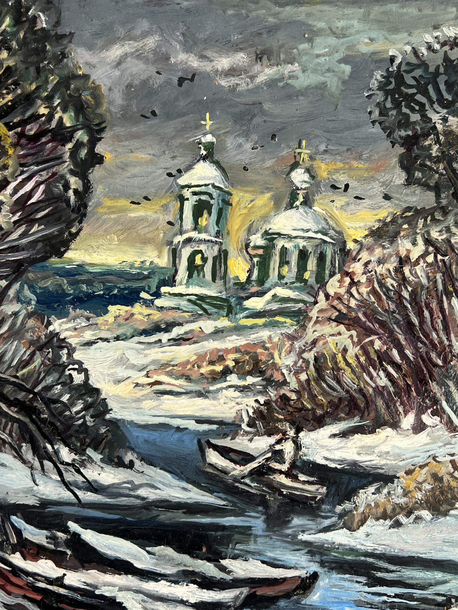 Impressionistic snow-covered church by Alexander Litvinov