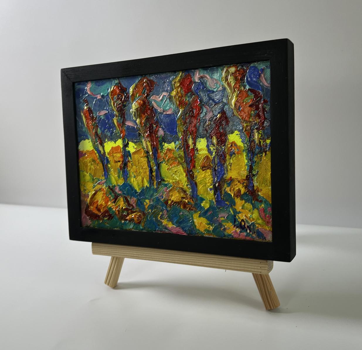 Oil painting Evening Trees by Oleksiy Ivanyuk in black frame