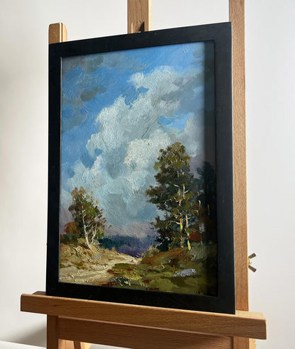 Oil painting Into the depths of the forest by Yuriy Suprunchuk on wooden easel