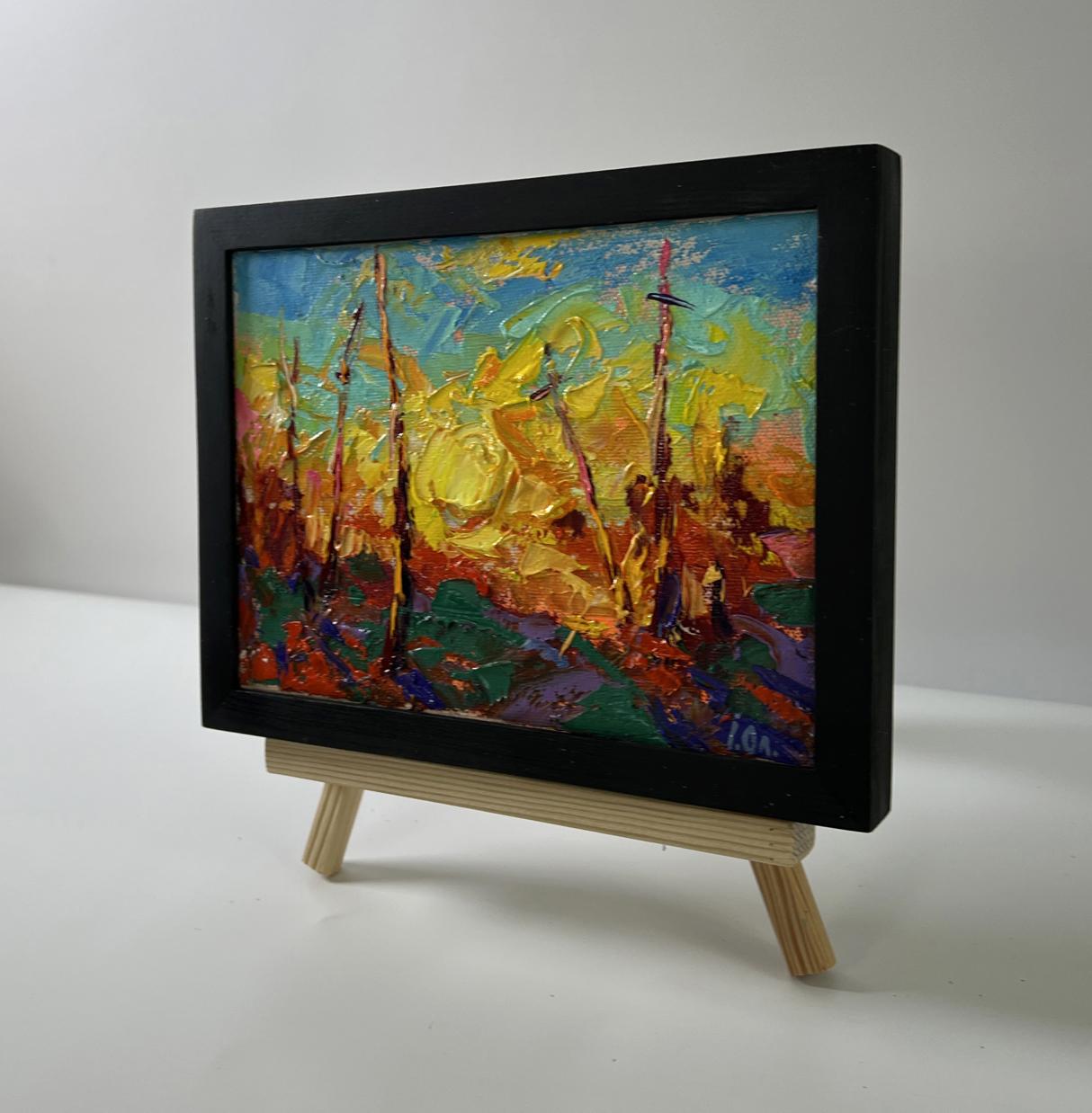 Oil painting The setting of the sun by Oleksiy Ivanyuk in black frame