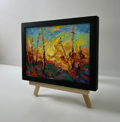 Oil painting The setting of the sun by Oleksiy Ivanyuk in black frame