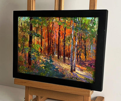 Oil painting Autumn in the forest by Boris Serdyuk in black frame