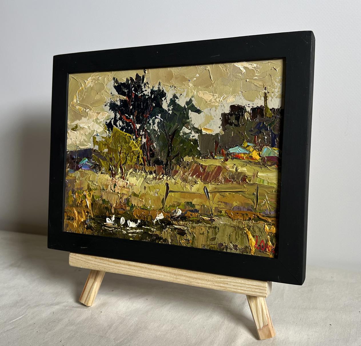 Oil painting Ducks in the lake by Oksana Ivanyuk in black frame