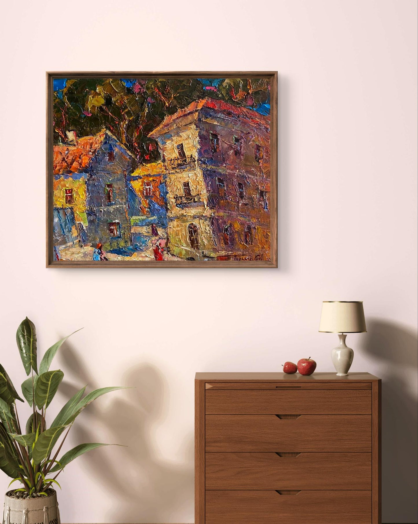 Oil painting Quiet city courtyard by Oleksiy Ivanyuk in dark frame