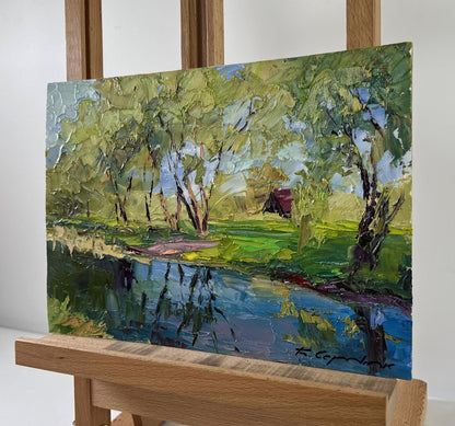 Vibrant impressionist oil painting Willows over the water by Boris Serdyuk