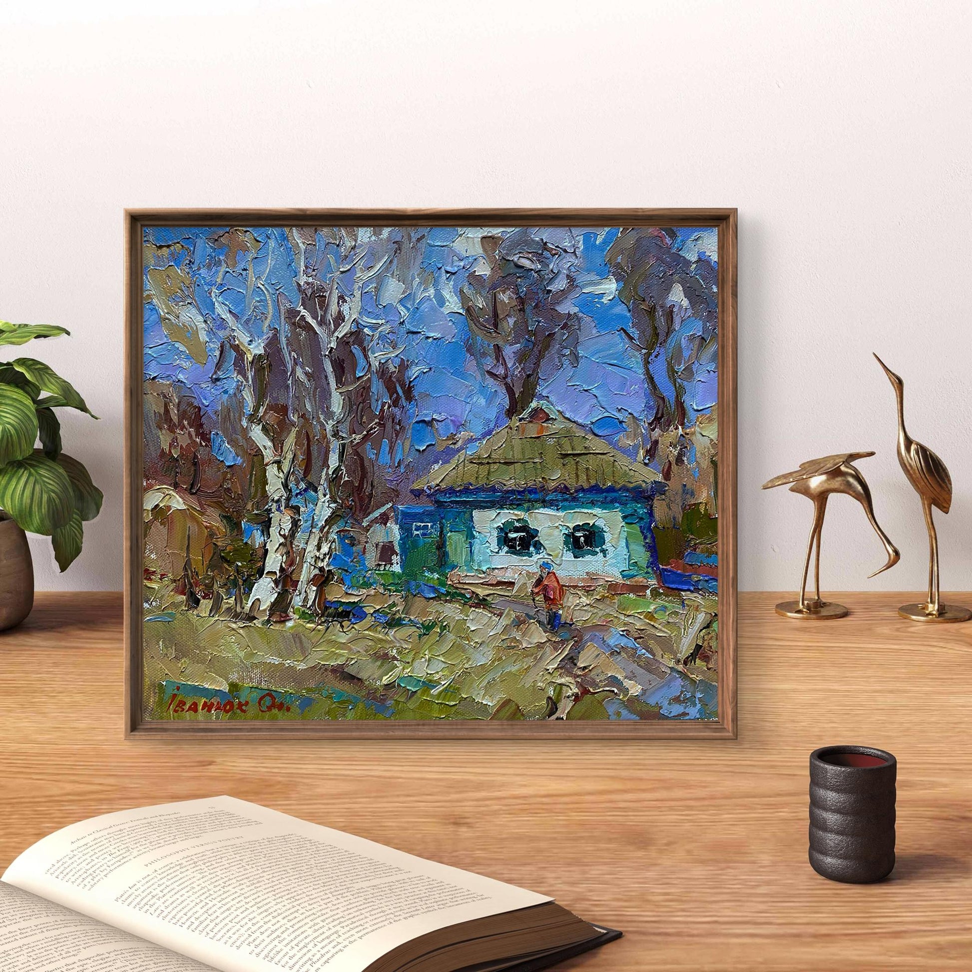 Framed Oil painting House on a March day by Oleksiy Ivanyuk