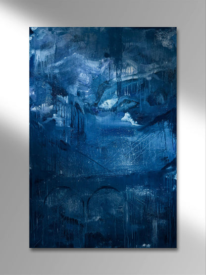 Abstract blue Future City oil painting by Victoria Kagalovska