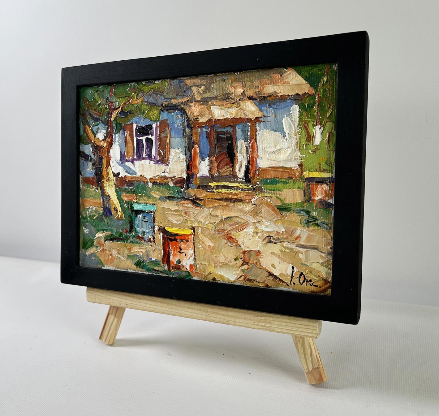 Oil painting Apiary in the Yard by Oksana Ivanyuk on wooden easel