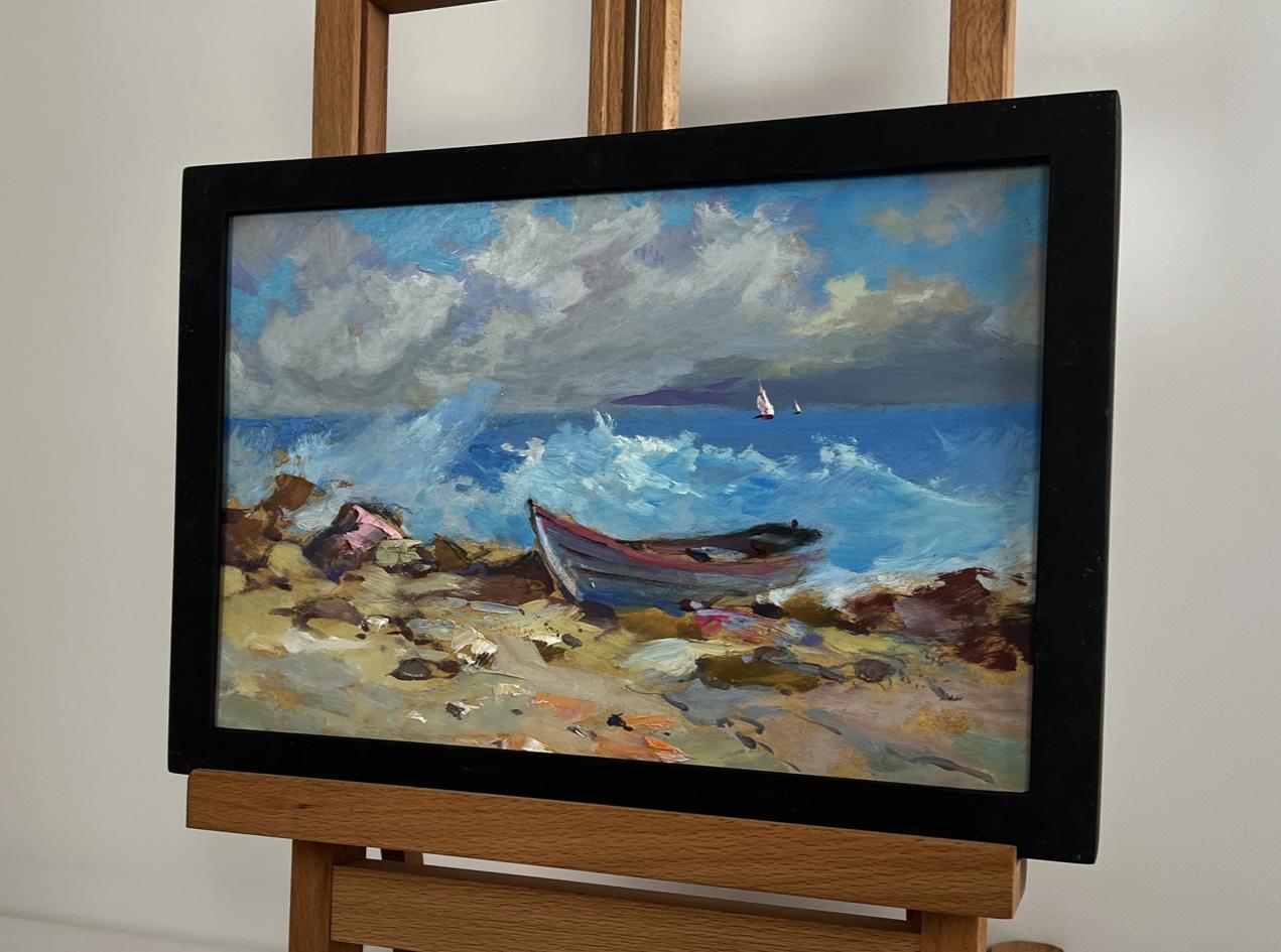 Oil painting Raging sea waves by Yuriy Suprunchuk, coastal scene with crashing waves