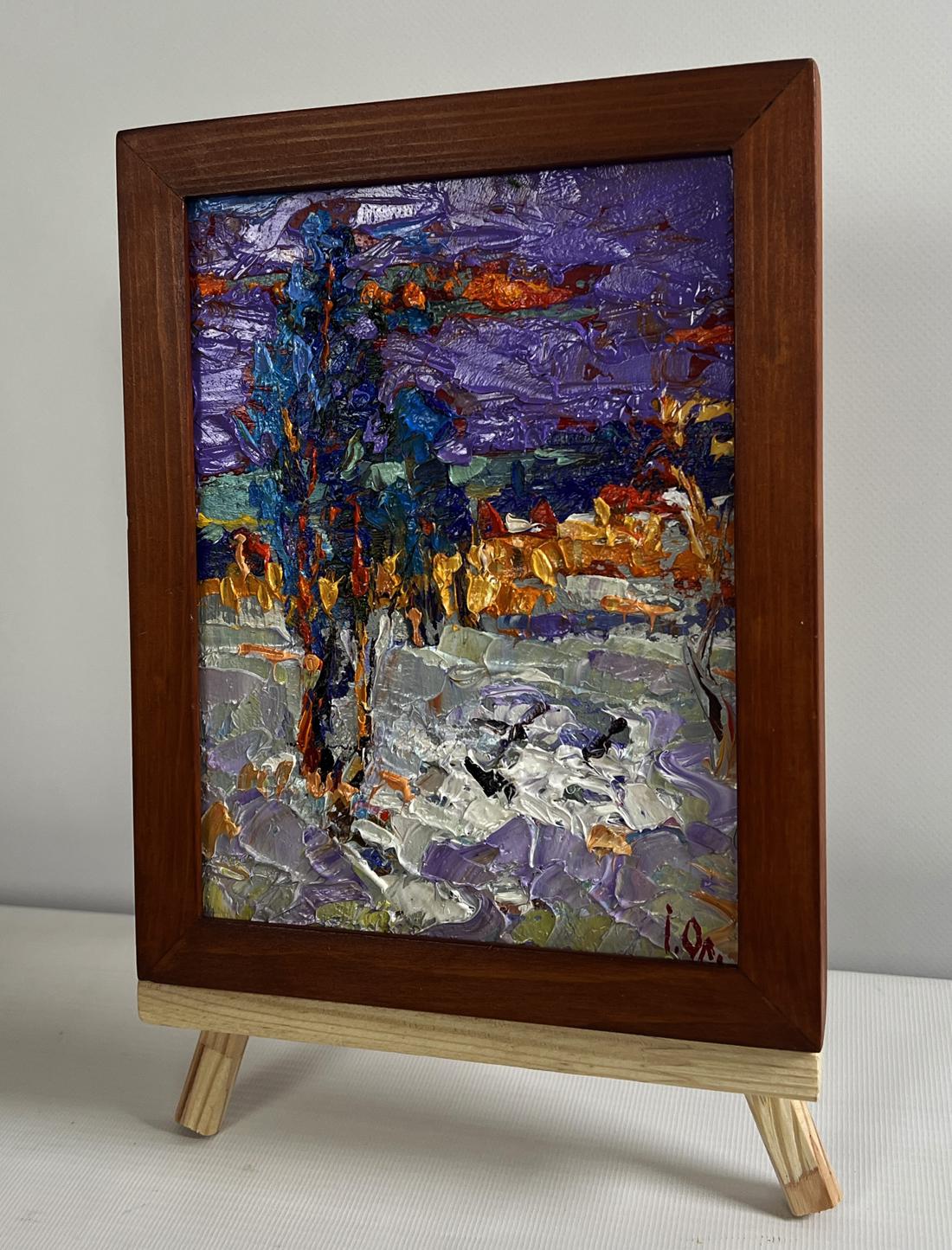 Oil painting Quiet winter evening by Oleksiy Ivanyuk in wooden frame