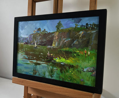 Oil painting River flows through rocky cliffs by Yuriy Suprunchuk