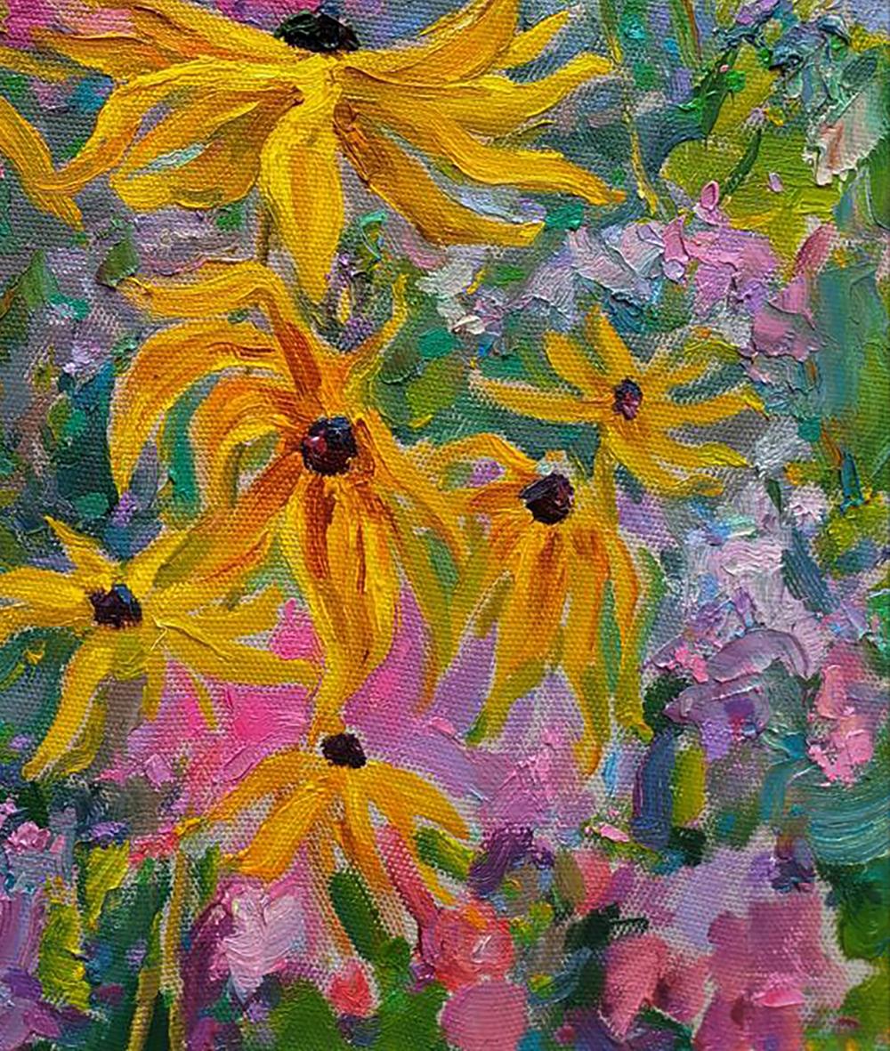 Vibrant yellow black-eyed susan oil painting by Leonid Pavlenko