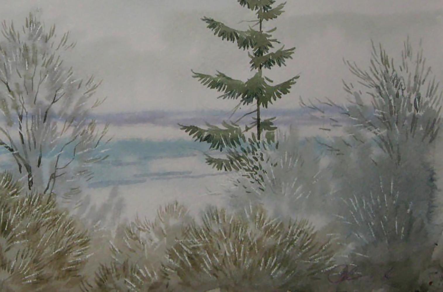 Watercolor painting Winter fog in the forest by Valery Savenets