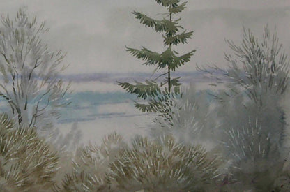 Watercolor painting Winter fog in the forest by Valery Savenets