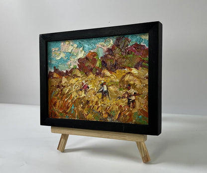 Oleksiy Ivanyuk oil painting Daytime haymaking golden fields textured art