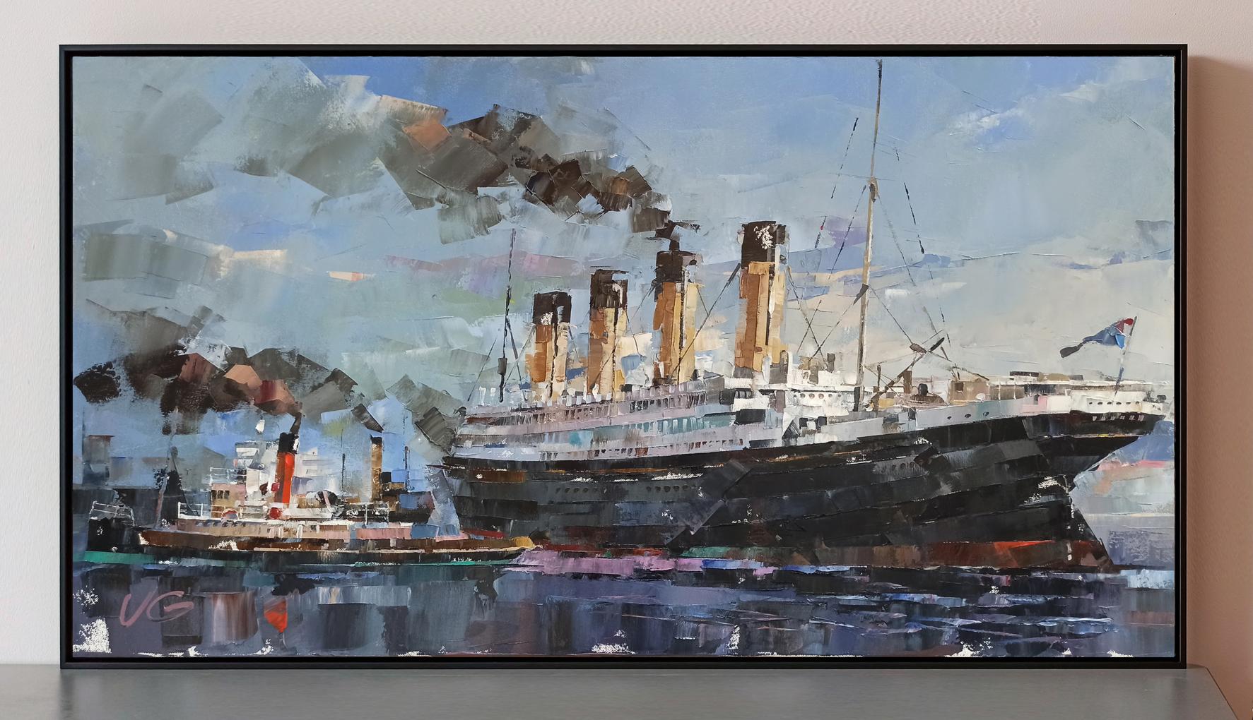 Framed oil painting of RMS Olympic steamship by Volodymyr Gluhomanyuk