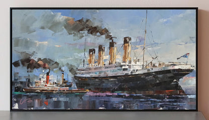 Framed oil painting of RMS Olympic steamship by Volodymyr Gluhomanyuk