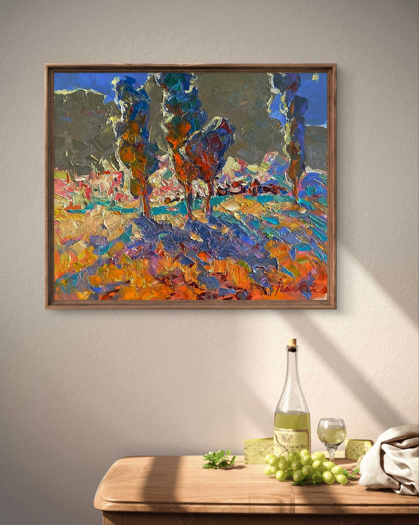 Oil painting Hot day in the village by Oleksiy Ivanyuk in wooden frame