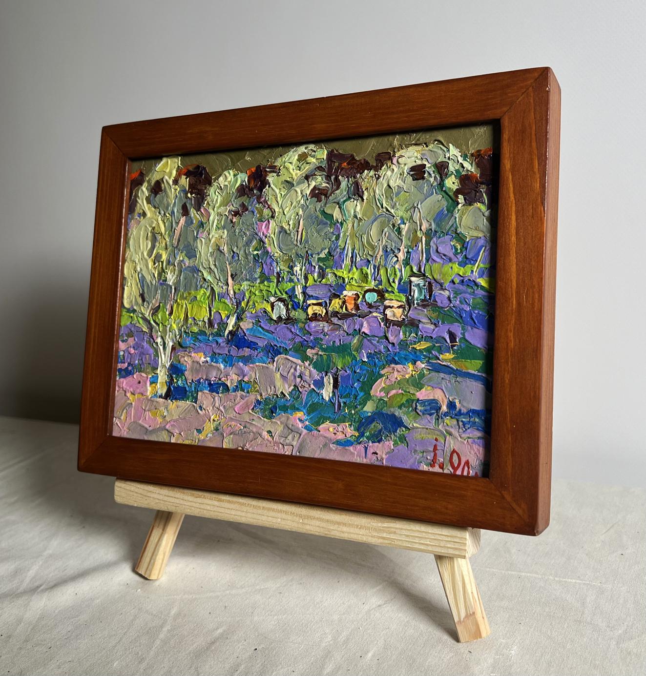 Oil painting In the shade of the garden by Oksana Ivanyuk in brown frame