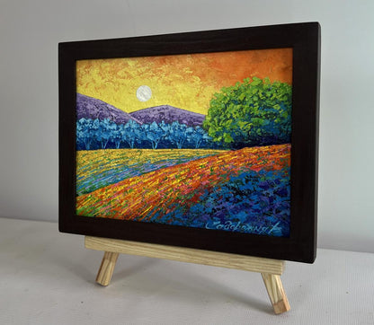 Oil painting Quiet evening in blue shadows by V. Zadorozhnya in black frame