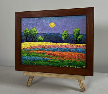 Oil painting Sounds of birds over summer expanse by V. Zadorozhnya in wooden frame