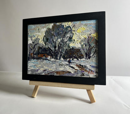 Oil painting Winter morning in the village by Oleksiy Ivanyuk snowy landscape