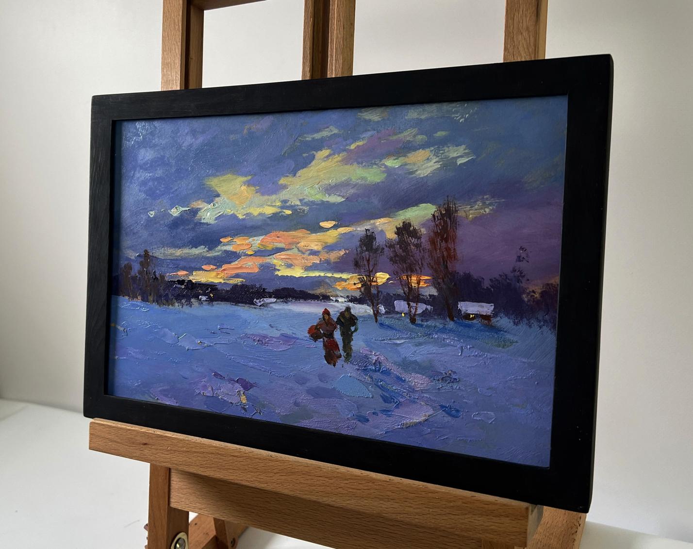 Framed Oil Painting Winter Sunset by Yuriy Suprunchuk snowy dusk landscape