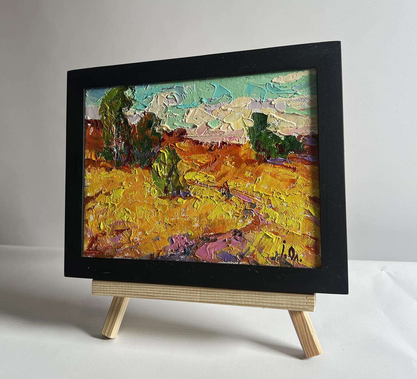 Vibrant impressionist oil painting A light breeze in the field by Oleksiy Ivanyuk in black frame