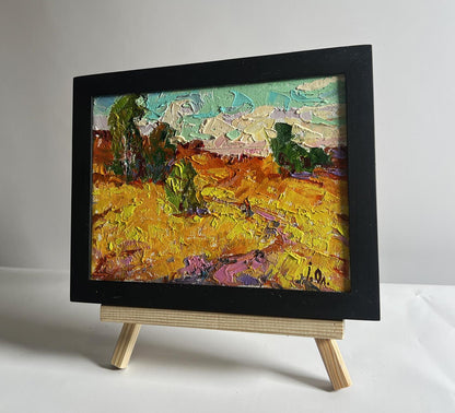 Vibrant impressionist oil painting A light breeze in the field by Oleksiy Ivanyuk in black frame