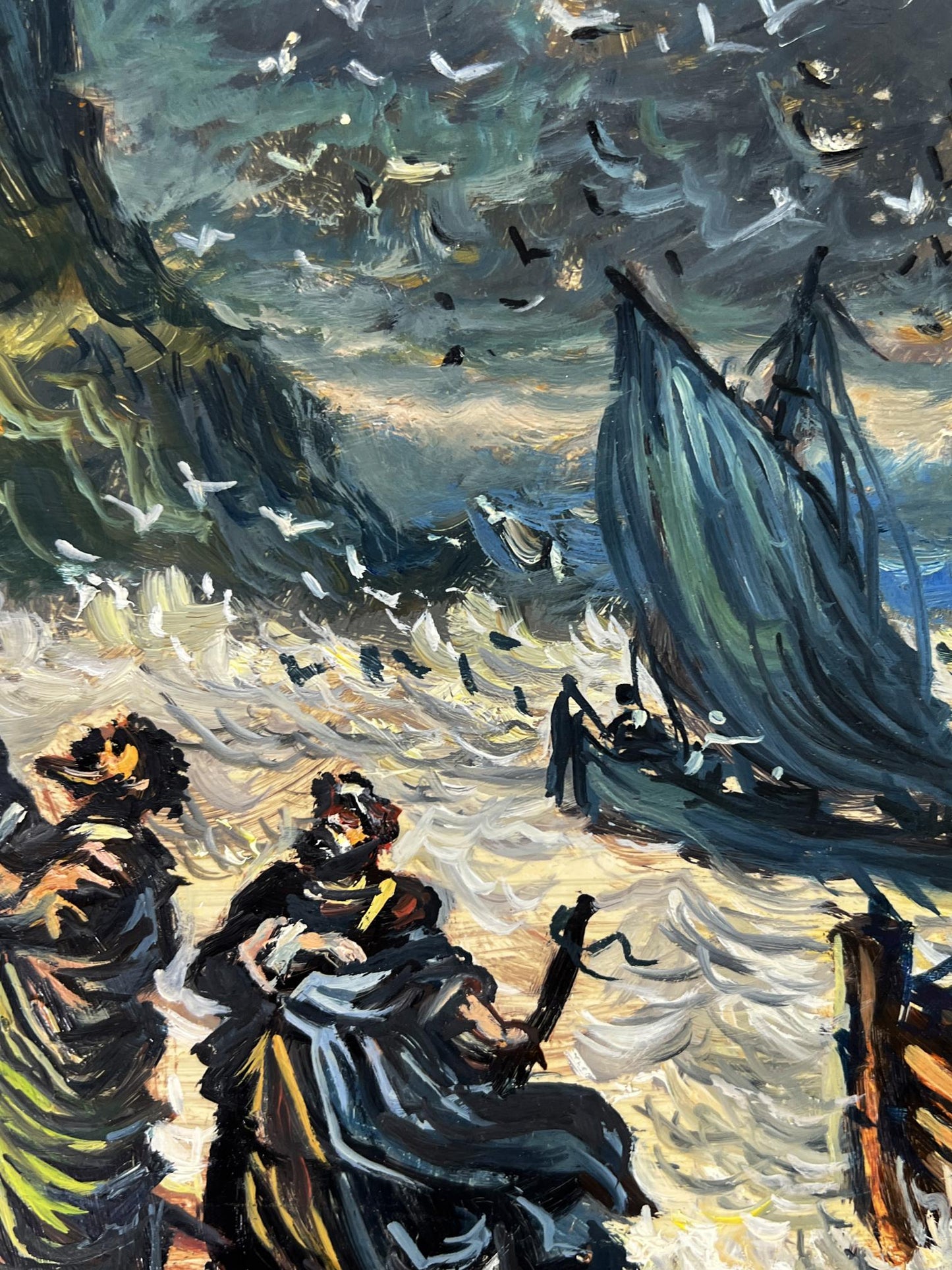 Dramatic impressionist oil painting of Jesus by stormy seashore by Alexander Litvinov