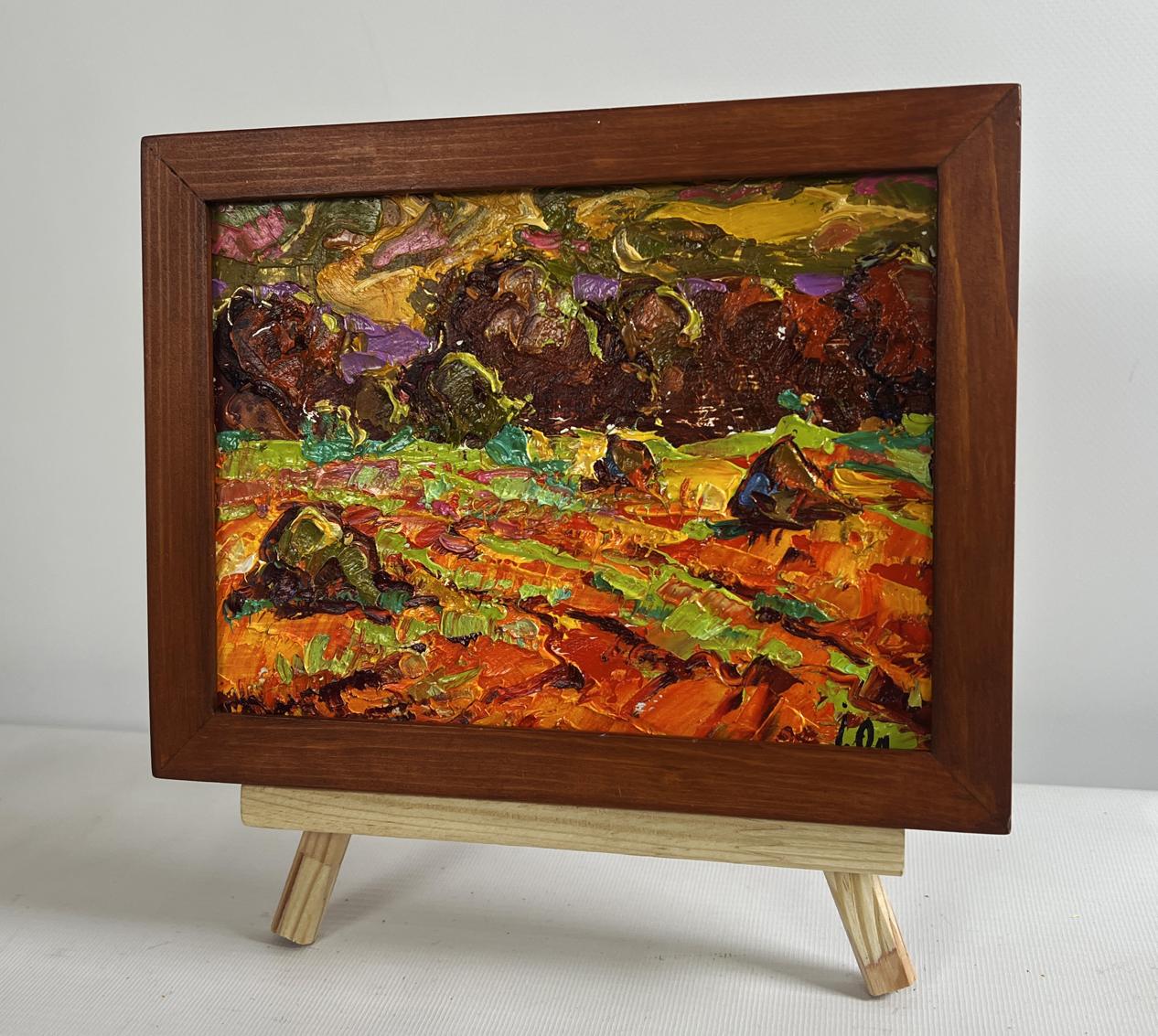 Oil painting Golden haystacks by Oleksiy Ivanyuk in wooden frame