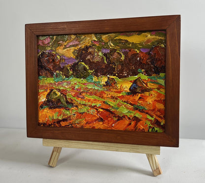 Oil painting Golden haystacks by Oleksiy Ivanyuk in wooden frame