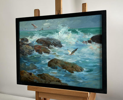Oil painting Song of the Waves and Wind by Yuriy Suprunchuk in black frame