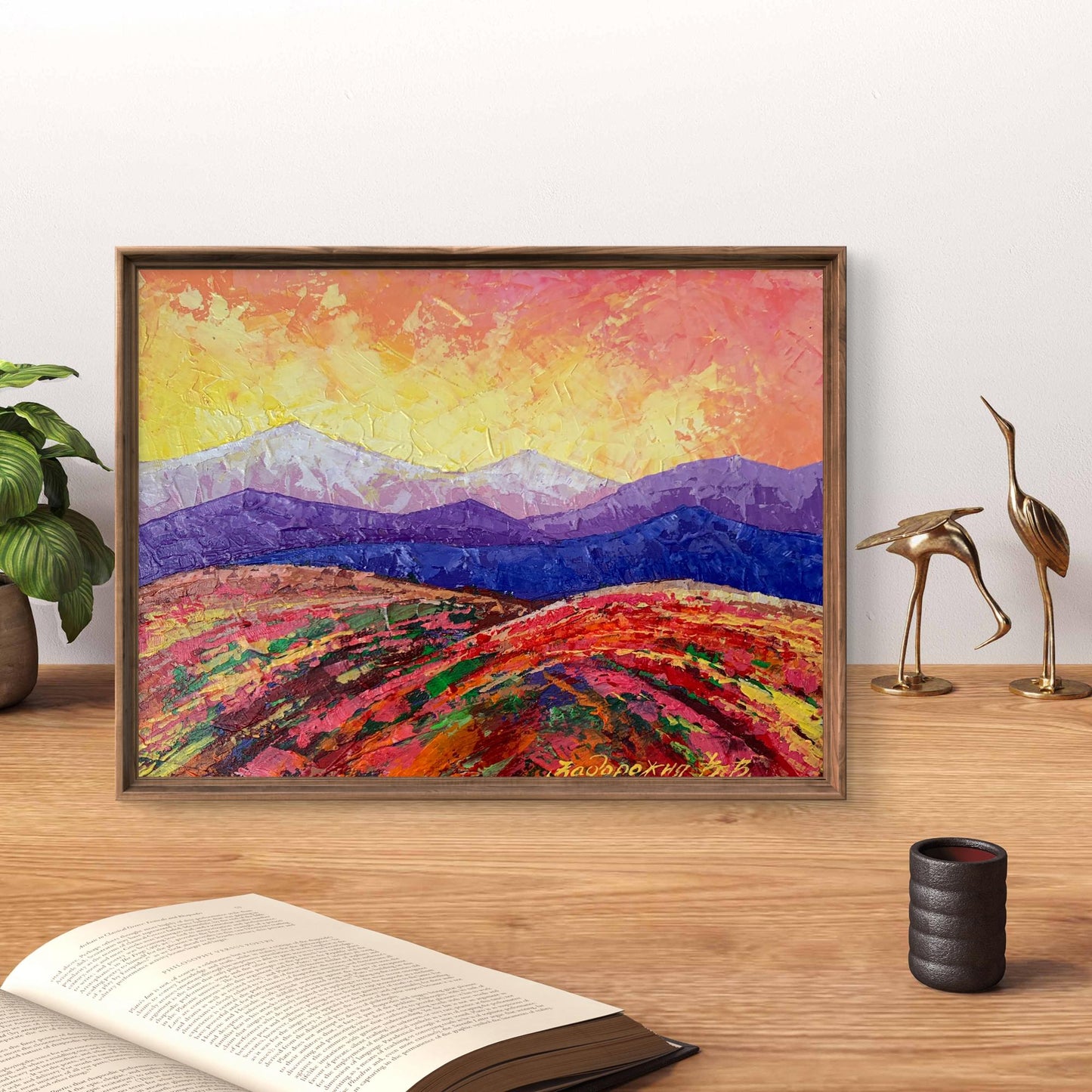 Oil painting Crimson sunset in the mountains by V. Zadorozhnya