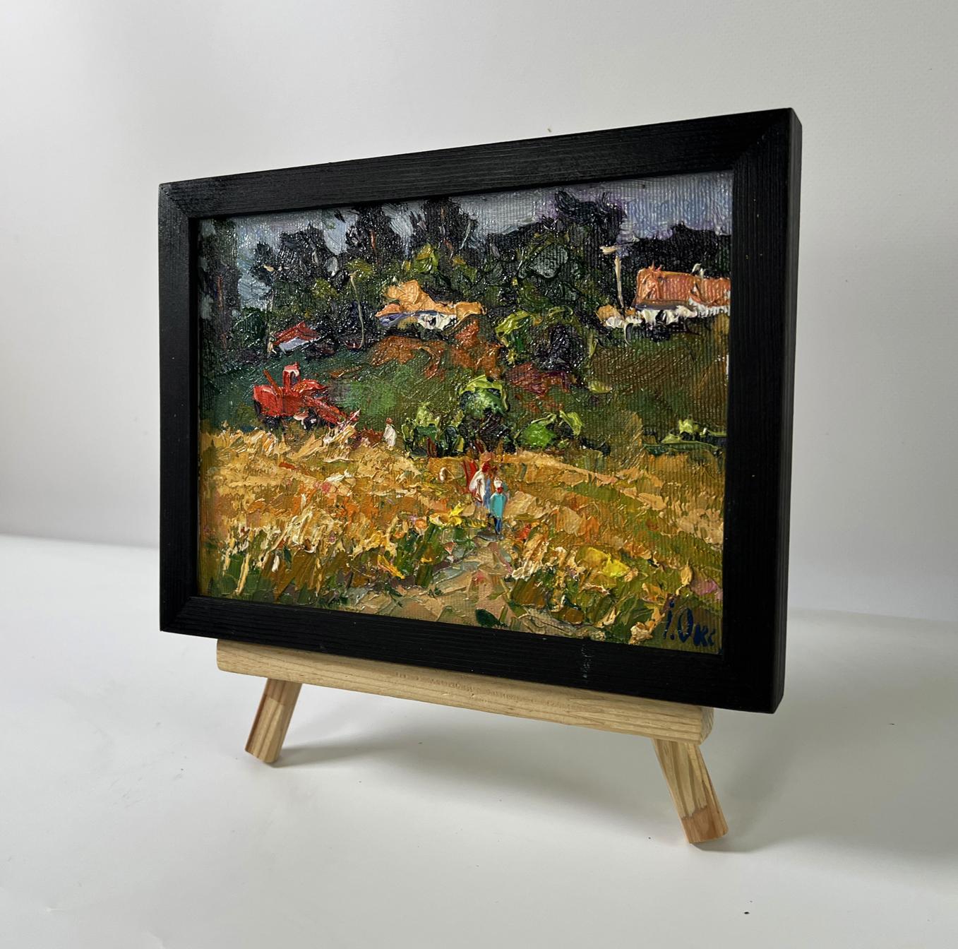 Oil painting of village wheat fields by Oksana Ivanyuk, vibrant rural landscape
