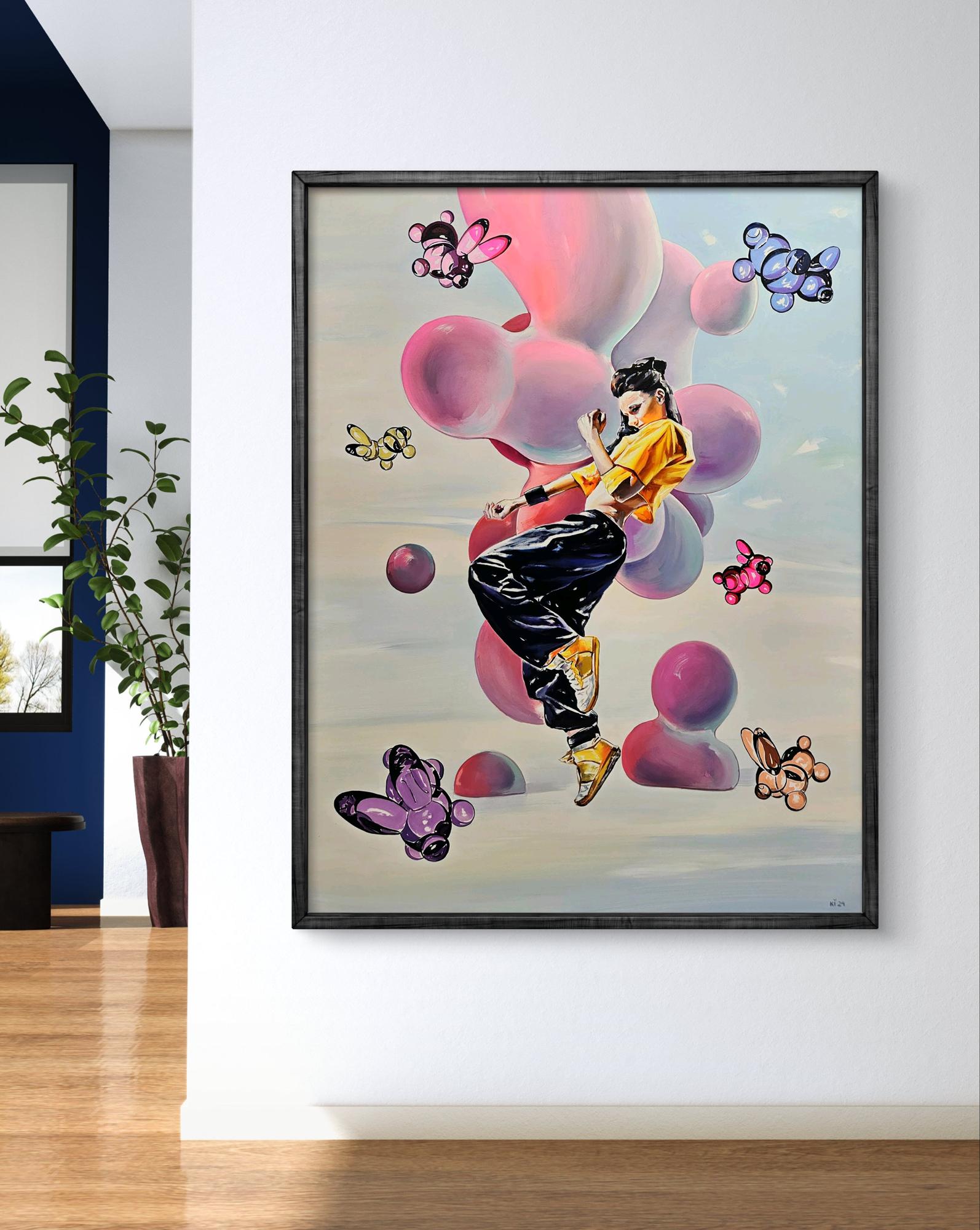 Oil painting of TikTok girl dancing in yellow black by Igor Konovalov