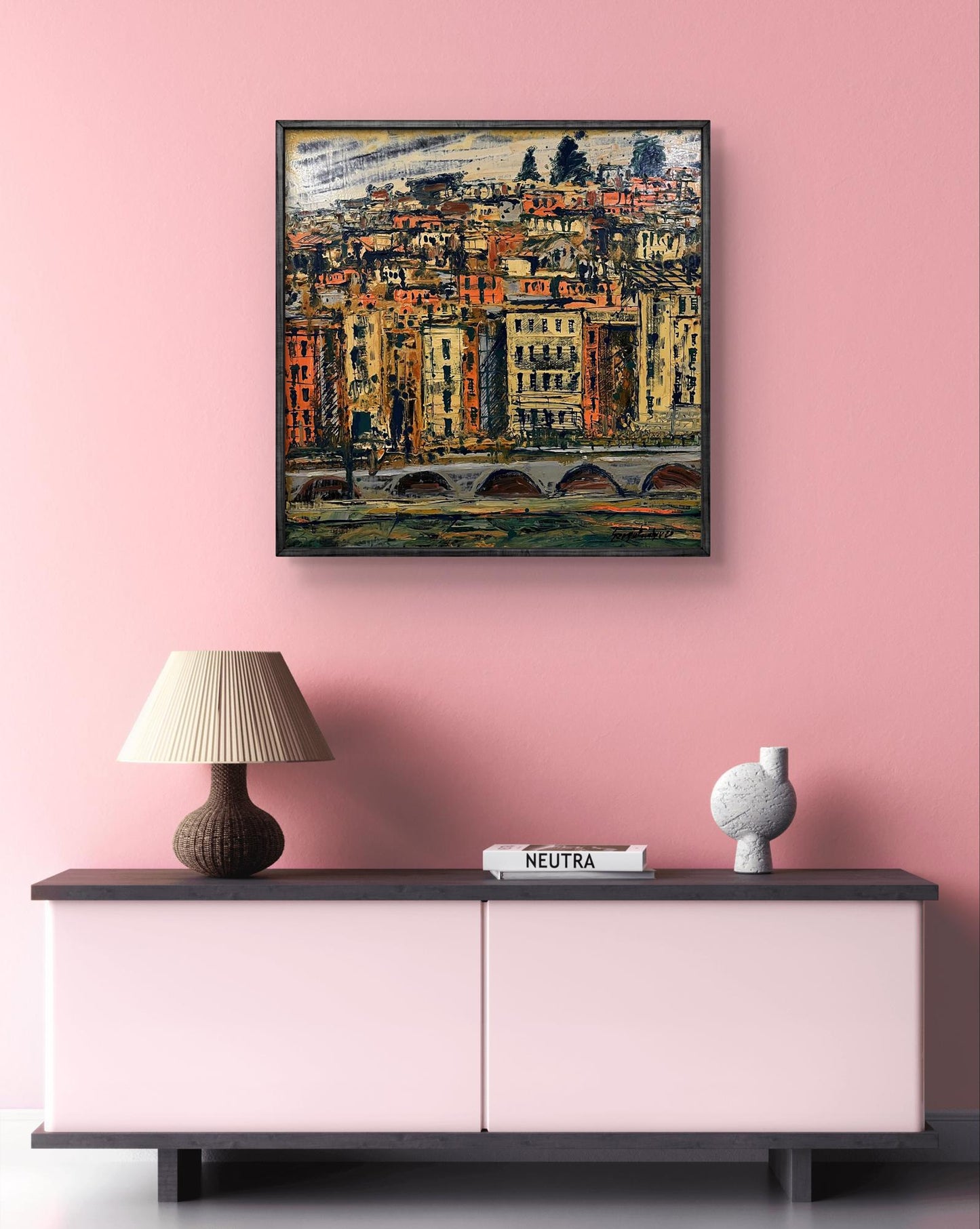 Framed abstract cityscape oil painting Approximation by Serhiy Kovalev