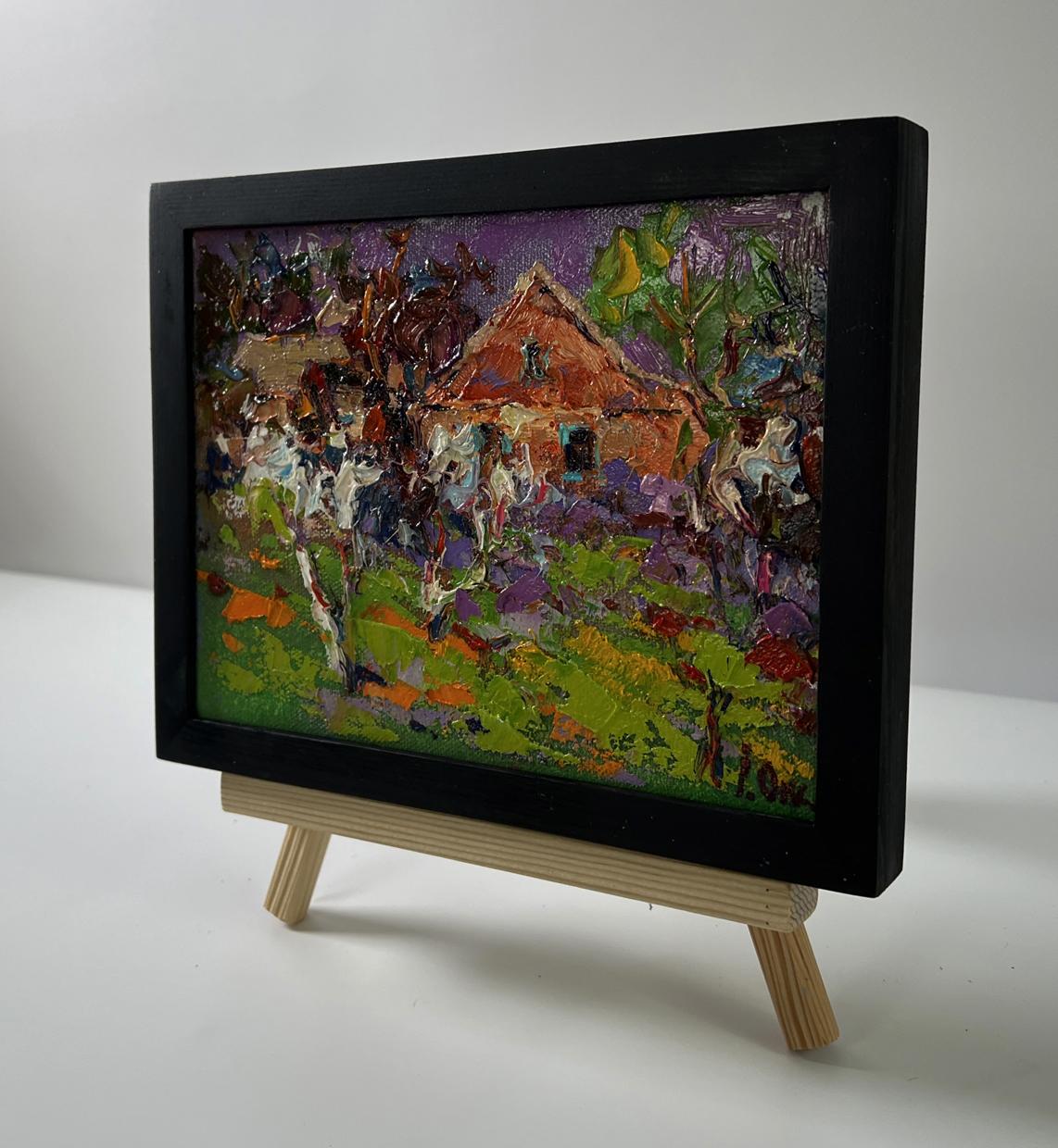 Oil painting Spring in the village by Oksana Ivanyuk in black frame