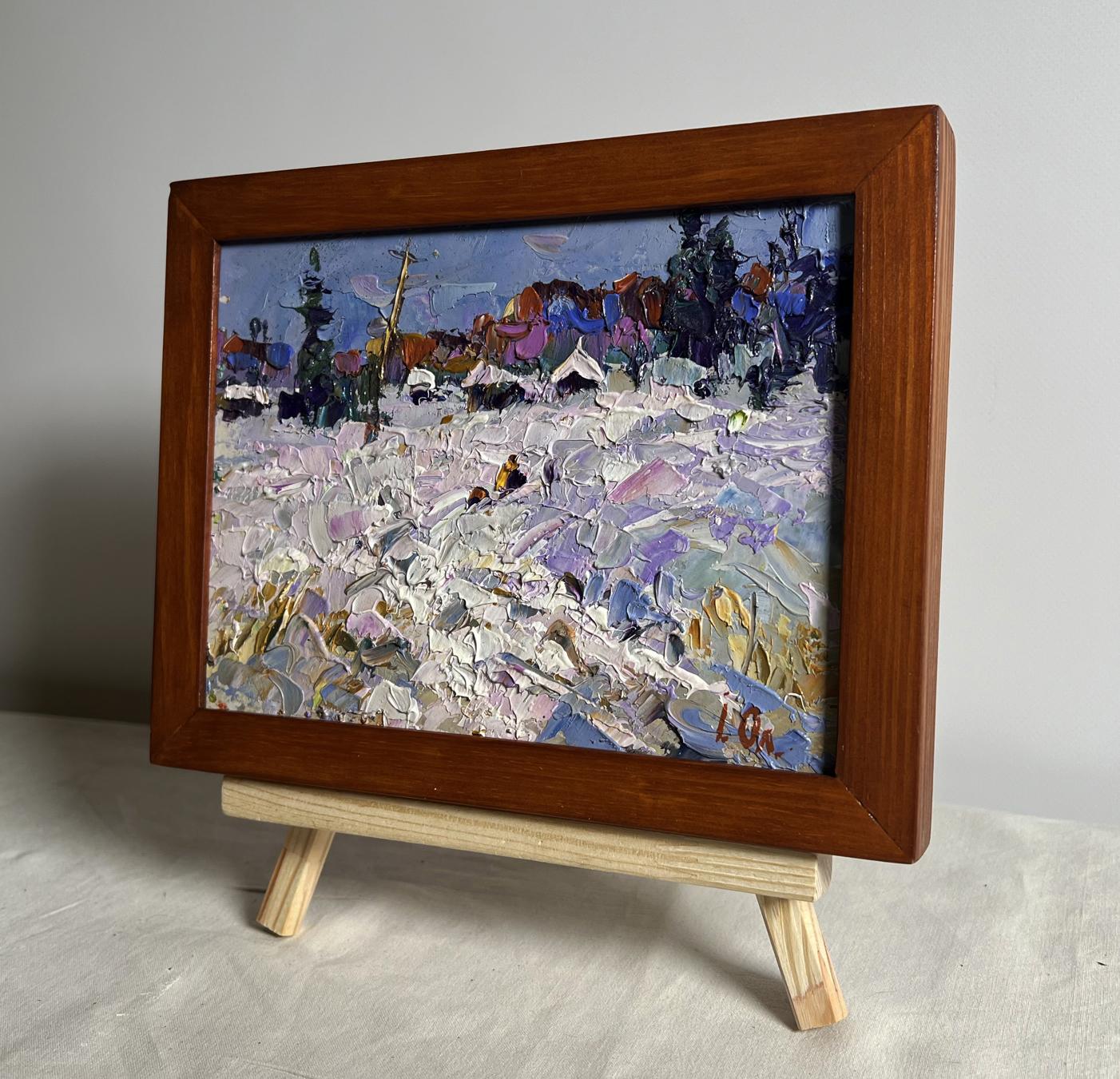 Oil painting Winter Road Home by Oleksiy Ivanyuk snowy village scene
