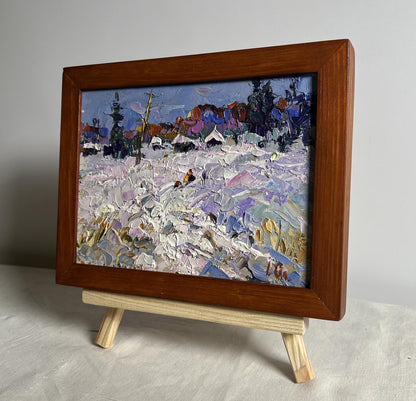 Oil painting Winter Road Home by Oleksiy Ivanyuk snowy village scene