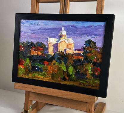 Oil painting The Distant Temple by Boris Serdyuk in black frame