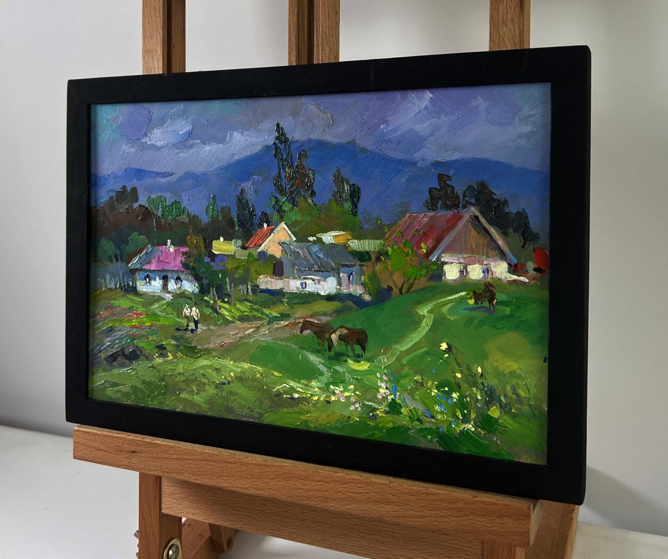 Oil painting Harmony of nature and human labor by Yuriy Suprunchuk in black frame