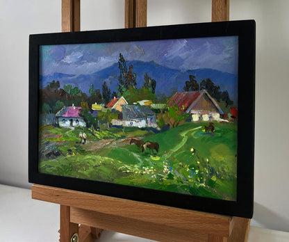 Oil painting Harmony of nature and human labor by Yuriy Suprunchuk in black frame