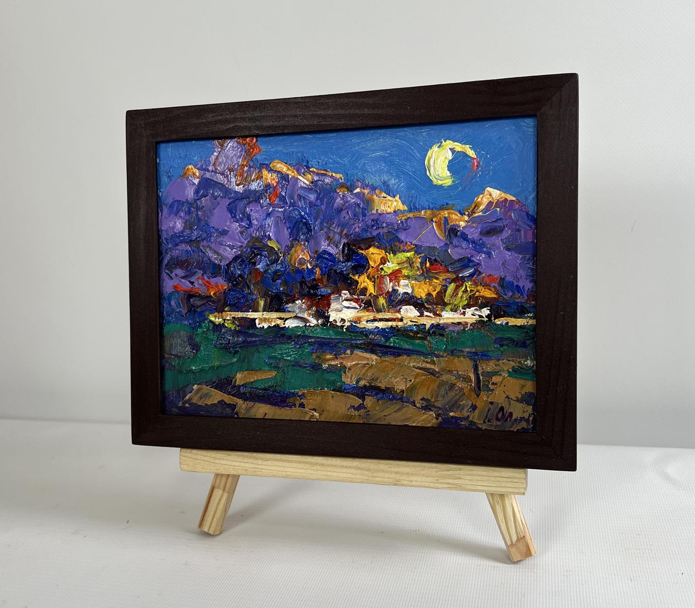 Oil painting Morning summer moon by Oleksiy Ivanyuk on wooden easel